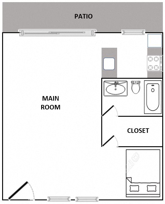 Floor plan for studio, 1 bath, 550 sqft